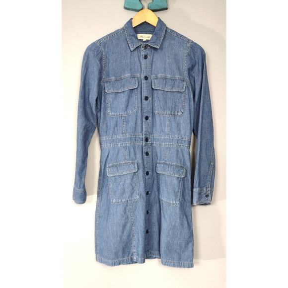 Madewell Chambray Blue Shirt Dress Size 2 - Picture 3 of 16